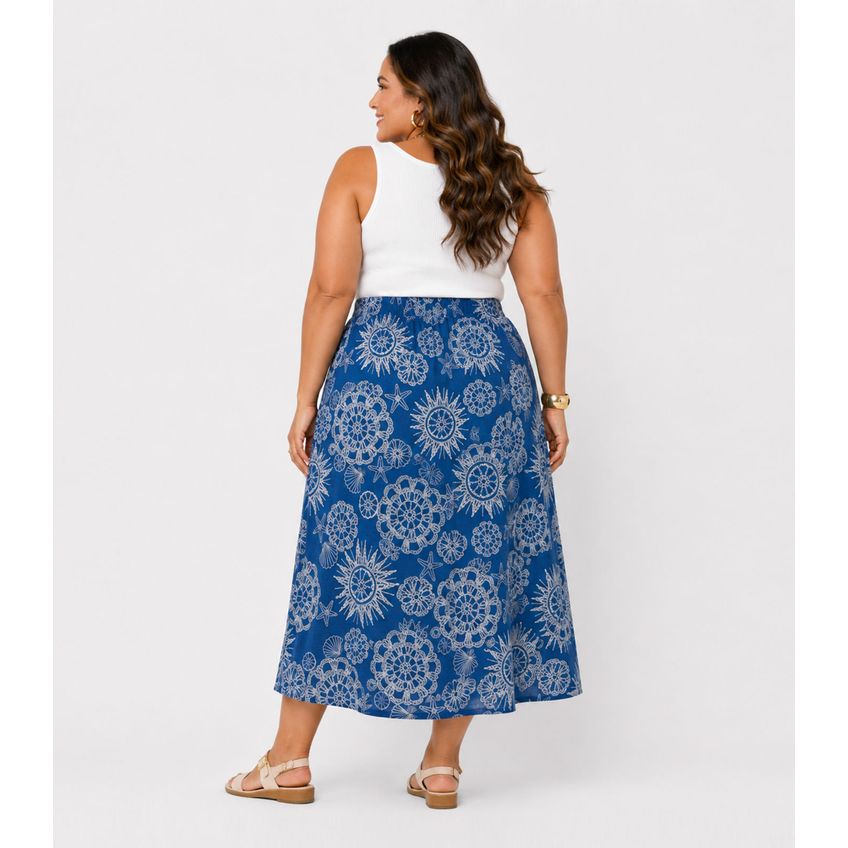 Saia Midi Plus Size Infinita Cor Azul Plus G4 - imagem 3
