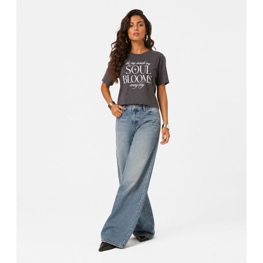 Blusa Feminina Com Estampa De Frase Infinita Cor Cinza P - imagem 3