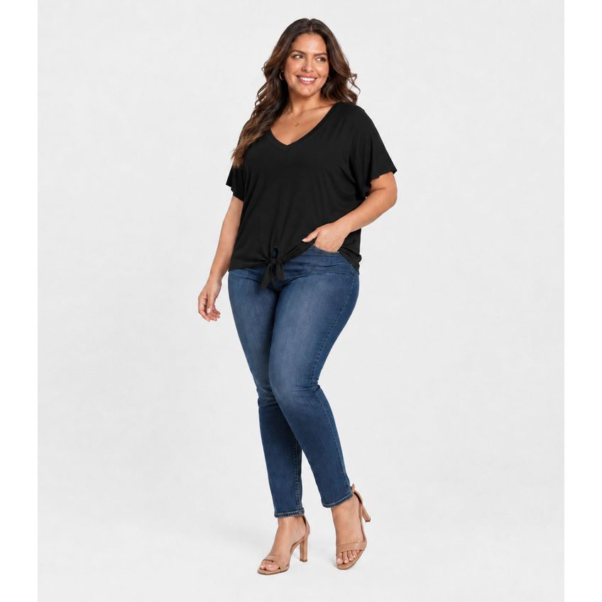 Blusa Feminina Manga Curta Decote Em V Secret Glam Preto Plus G2 - imagem 3