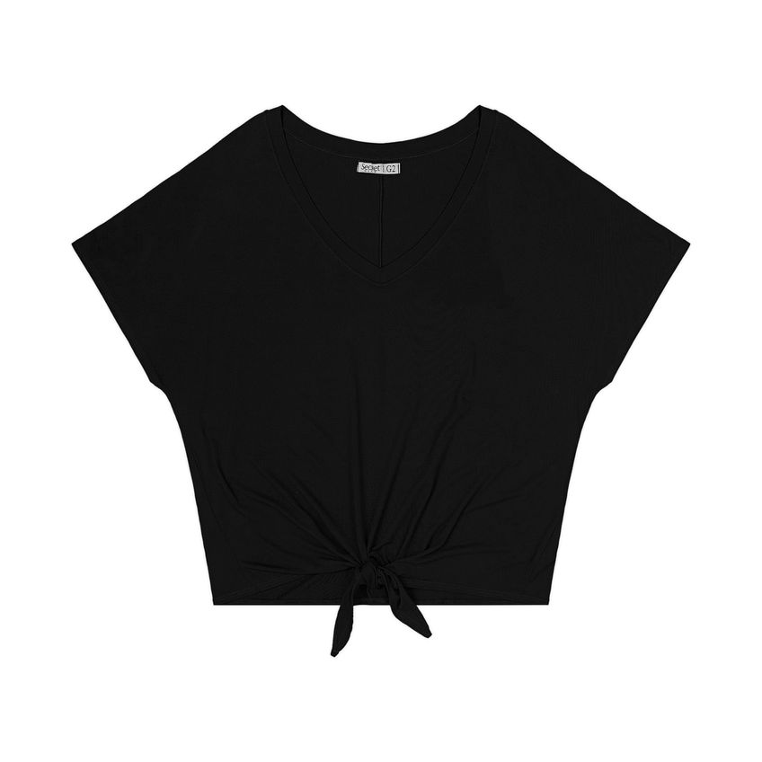 Blusa Feminina Manga Curta Decote Em V Secret Glam Preto Plus G1 - imagem 4