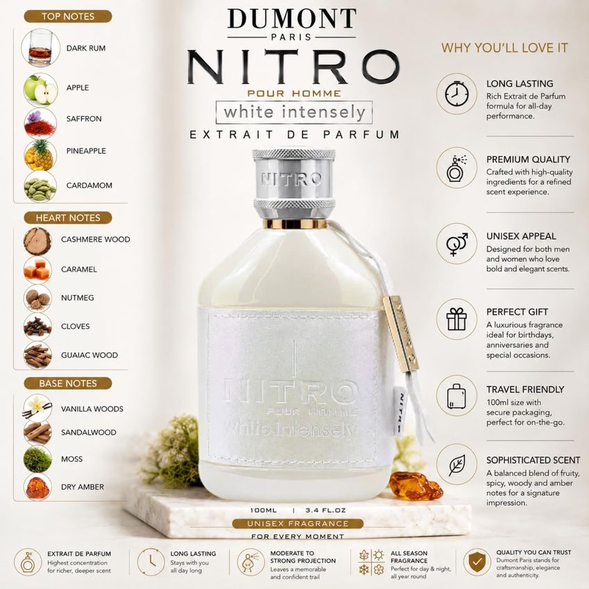 Perfume Dumont Nitro White 100 ml Unissex Extrait - imagem 3