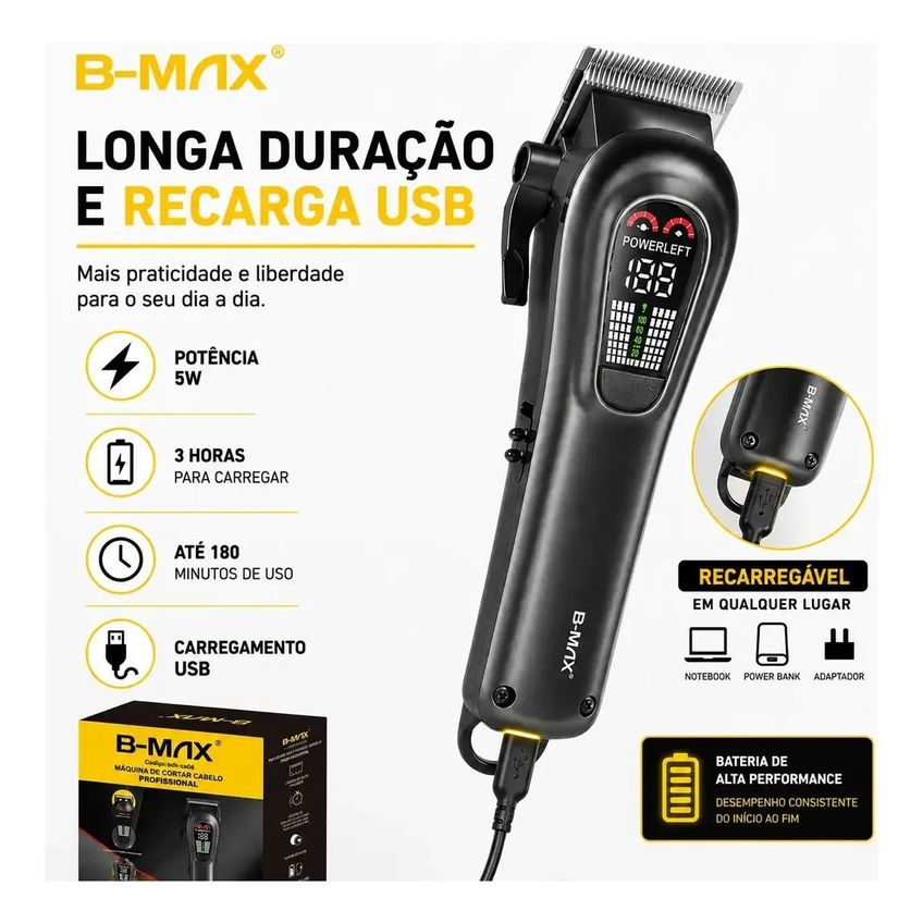 Máquina De Cortar Cabelo Sem Fio Com Lcd Profissional Premium BM-C029 - imagem 3