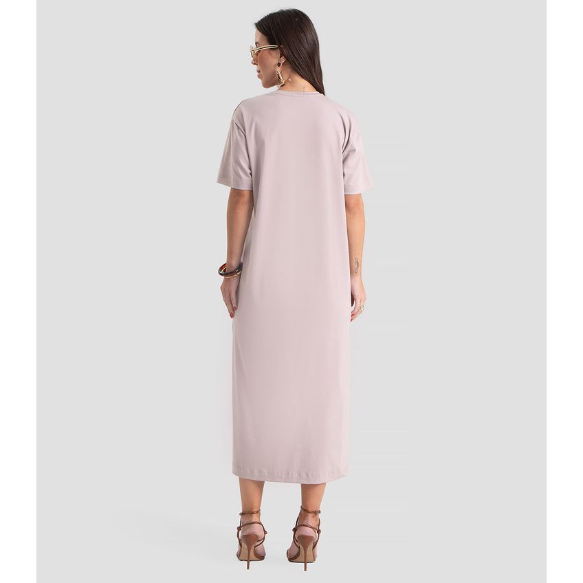 Vestido Super Midi Com Fendas Laterais Bege G - imagem 3