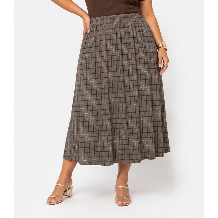 Saia Midi Plus Size Infinita Cor Marrom Plus G2 - imagem 2