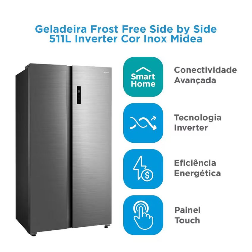Geladeira Frost Free Side By Side Md-rs710 511l Smart Inverter Wi-fi Alexa Midea - imagem 2