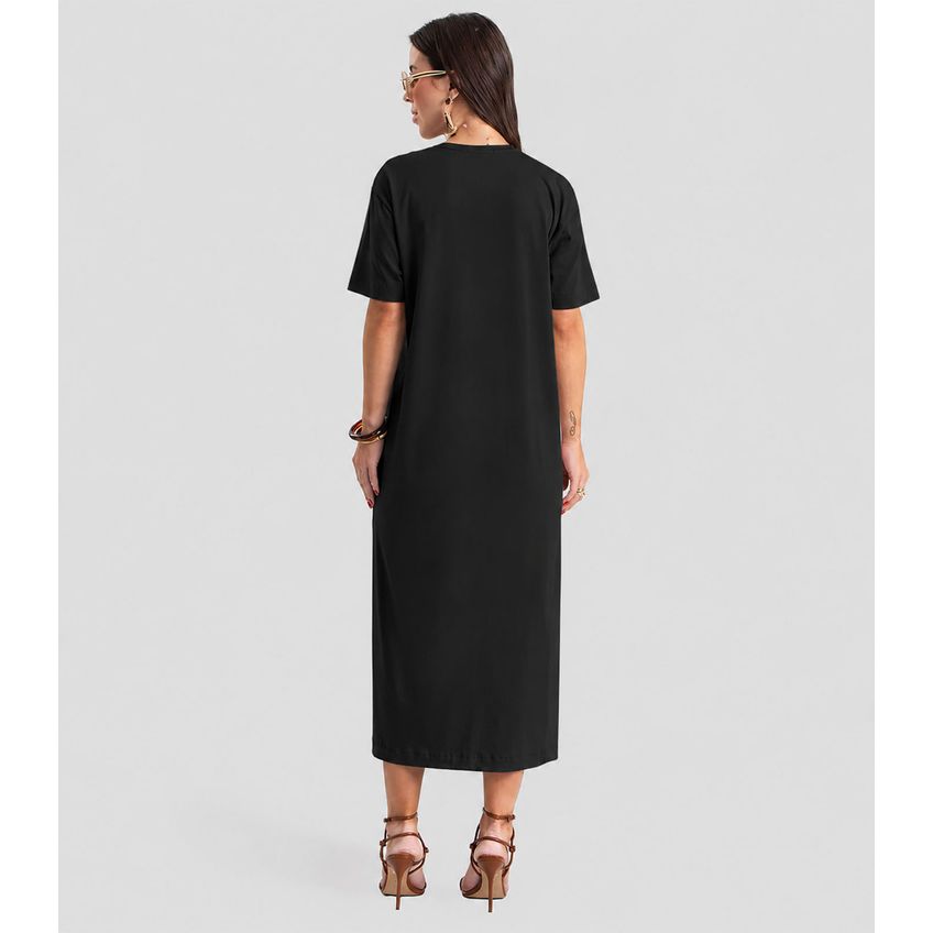 Vestido Super Midi Com Fendas Laterais Preto PP - imagem 3