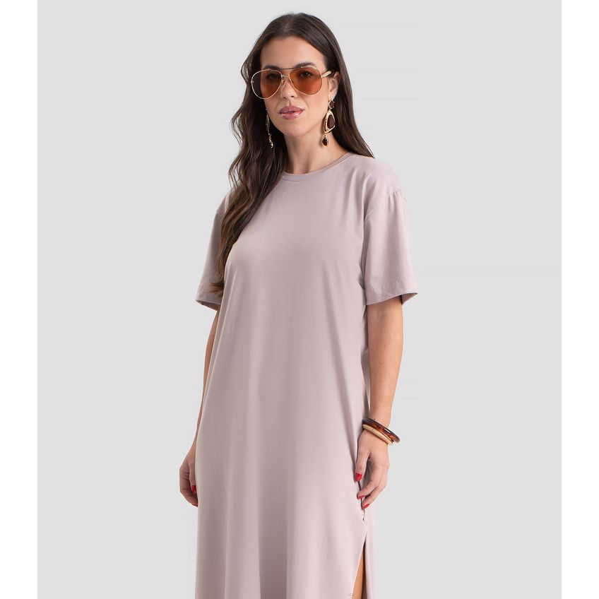 Vestido Super Midi Com Fendas Laterais Bege P - imagem 4