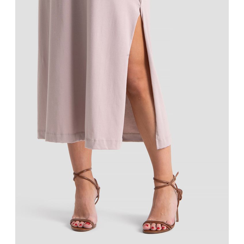 Vestido Super Midi Com Fendas Laterais Bege PP - imagem 2