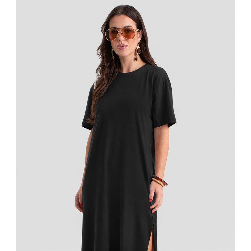 Vestido Super Midi Com Fendas Laterais Preto P - imagem 4