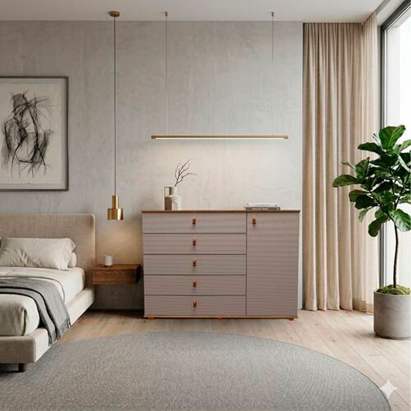 Cômoda Vegas 5 Gavetas E 1 Porta Avela Cappuccino Poah Bartira - imagem 3
