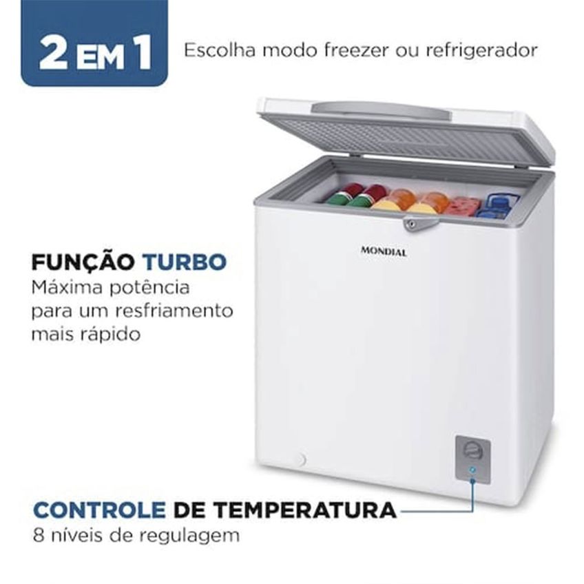 Freezer Horizontal Mondial Fhz-01-w150 150 Litros 2 Em 1 Função Turbo Controle De Temperatura - imagem 3