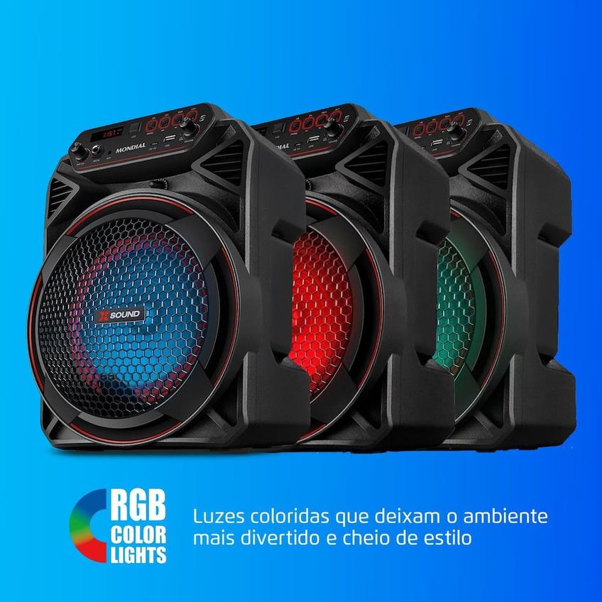 Caixa De Som Amplificada Mondial Xsound Cm-220-n 220w Bluetooth Rgb Bateria Bivolt - imagem 4