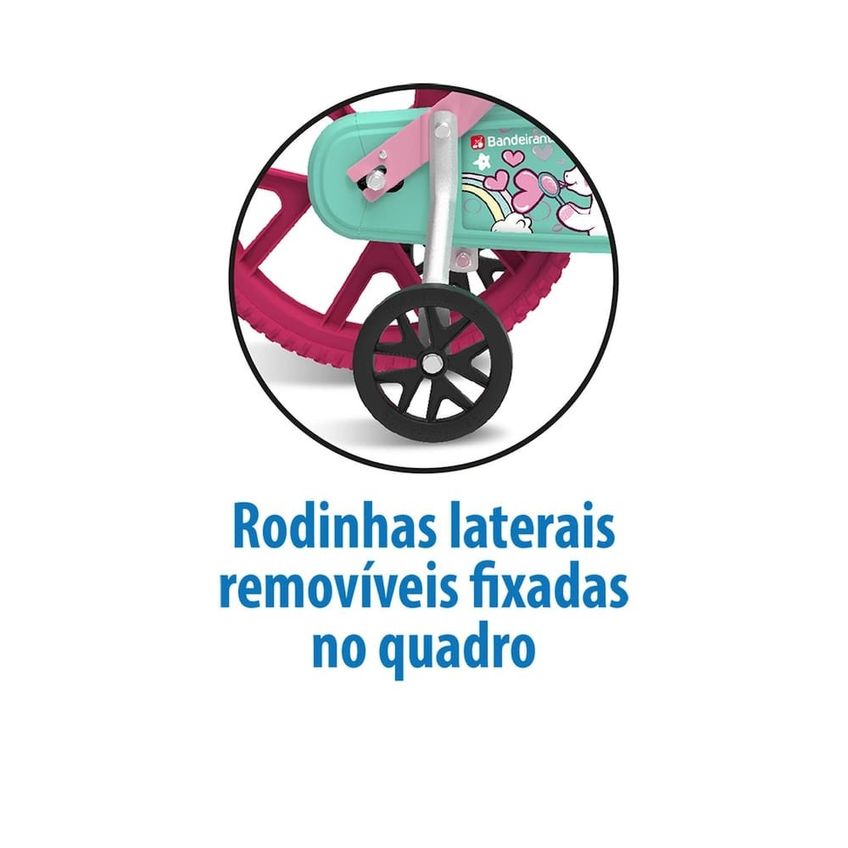 Bicicleta Infantil Bandeirante Aro 14 Unicórnio Com Rodinhas Freio Tambor Quadro Em Aço - imagem 5