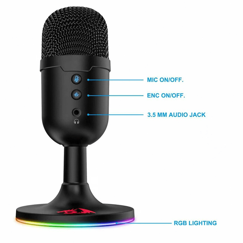 Microfone Gamer Redragon Pulsar Rgb Usb Condensador Omnidirecional Cancelamento De Ruído Preto - Gm303 - imagem 5