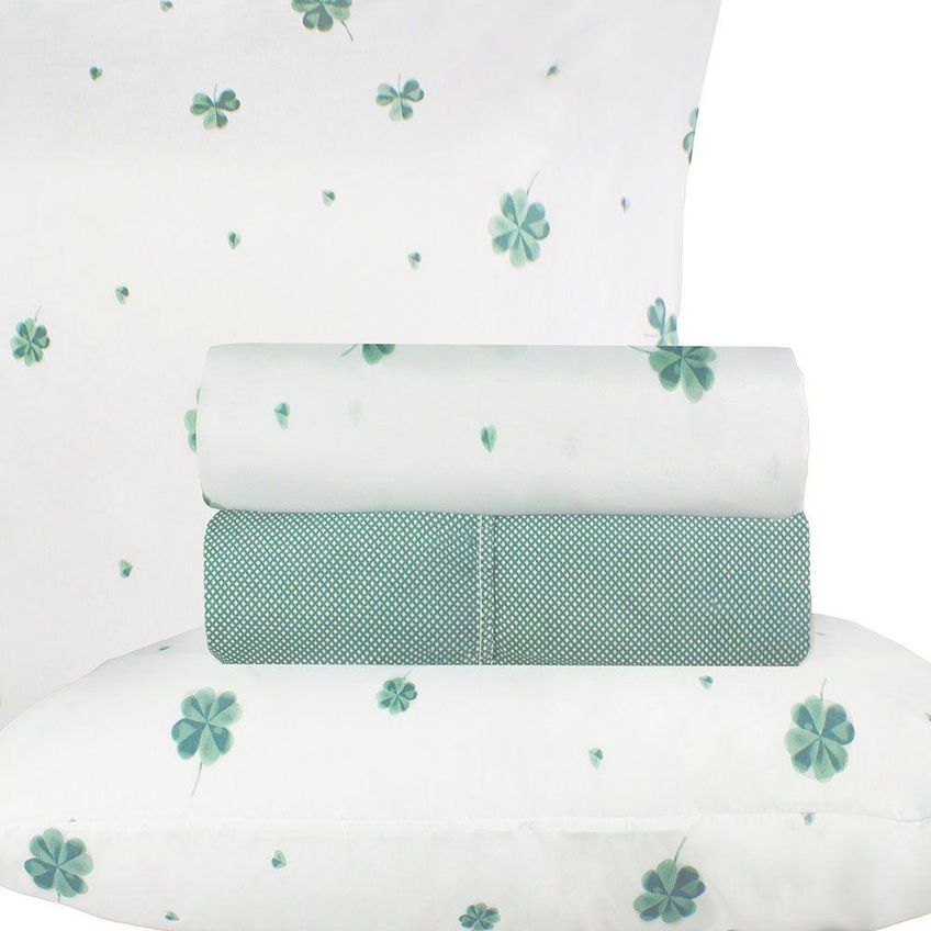 Jogo De Cama Trevo Da Sorte Casal 4 Peças Percal 180 Fios Verde Sonhare Home - imagem 3