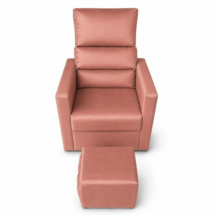 Poltrona Amamentação Com Balanço E Puff Reclinável Em Veludo Rose Gold Escuro Unitá - imagem 5