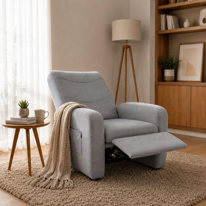 Poltrona Unitàlle Reclinável Com Apoio Para Os Pés Em Suede Cinza Unitá - imagem 4