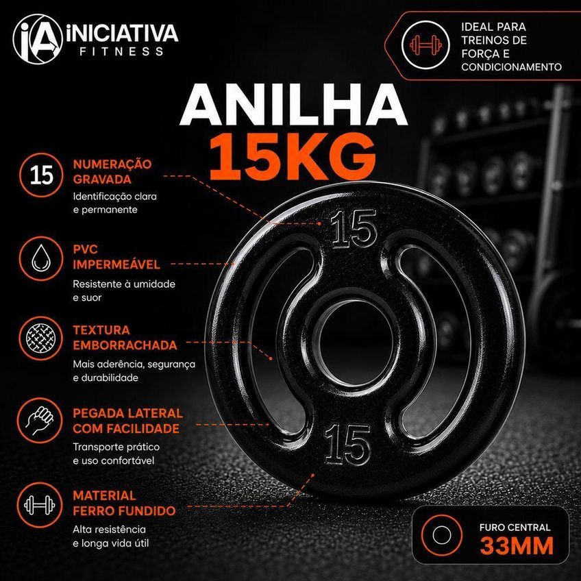Anilha Revestida 15 Kg Com Revestimento Em PVC Conforme Disponibilidade Iniciativa Fitness - imagem 5