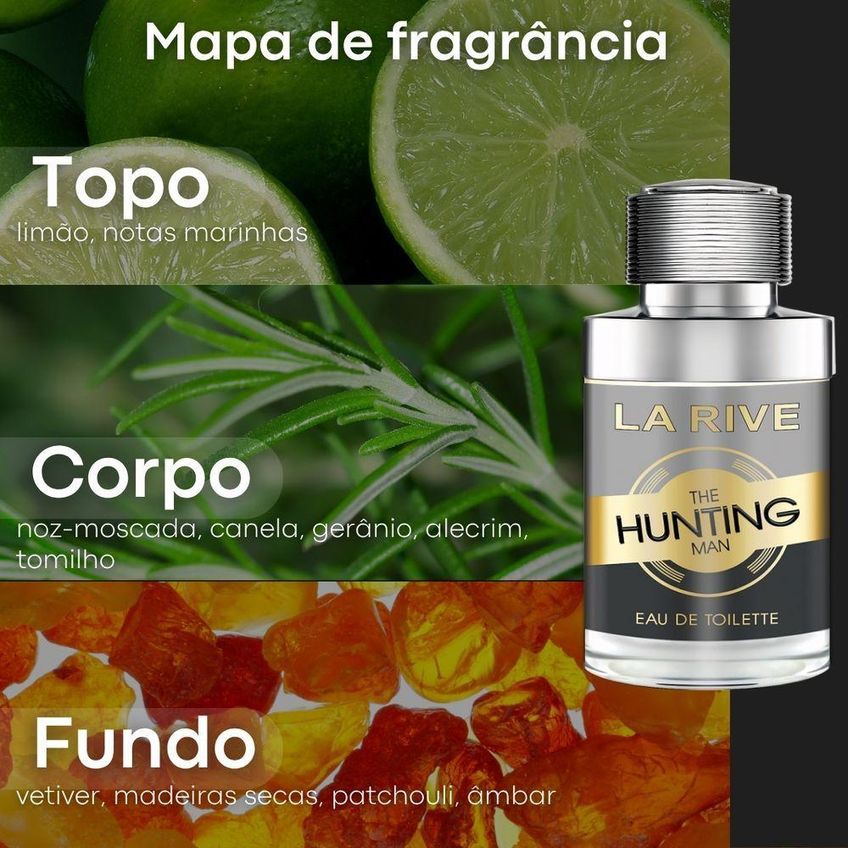 Perfume The Hunting Man Masculino Eau De Toilette 75ml La Rive Aromático Amadeirado - imagem 3