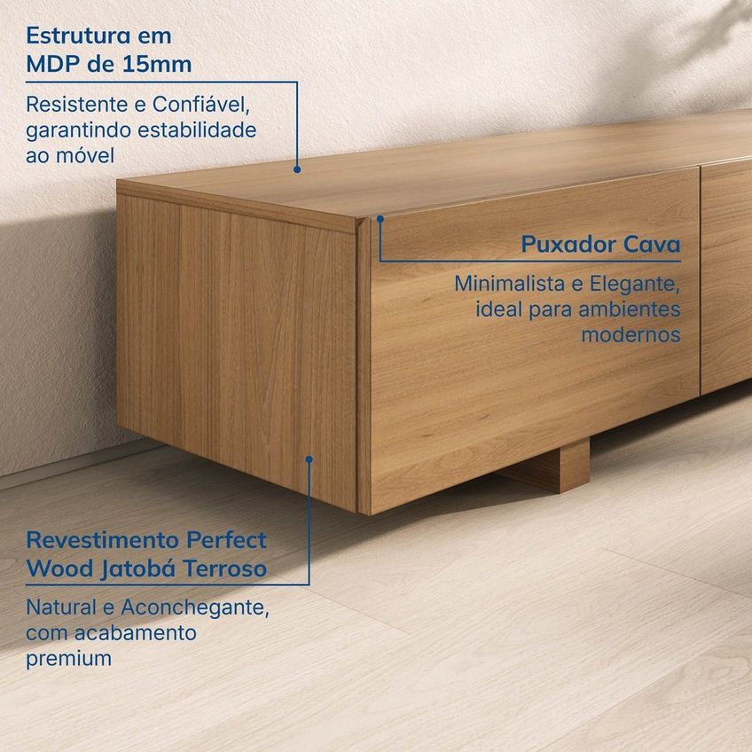 Rack Para TV Até 60 Polegadas 180x51cm Aruá Cabecasa Madeiraoriginals Marrom Jatobá Jatoba - imagem 5