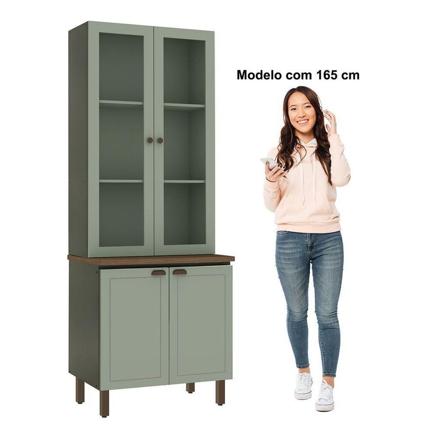 Cristaleira Conecta Frizz 2 Portas MDF 80cm Verde Mint Genialflex Móveis - imagem 3