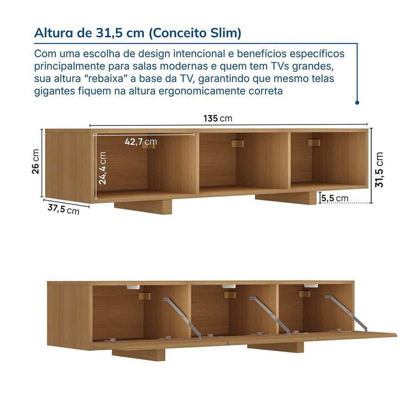 Rack Para TV Até 50 Polegadas 135cm Aruá Cabecasa Madeira Originals Marrom Jatobá Jatobá - imagem 3