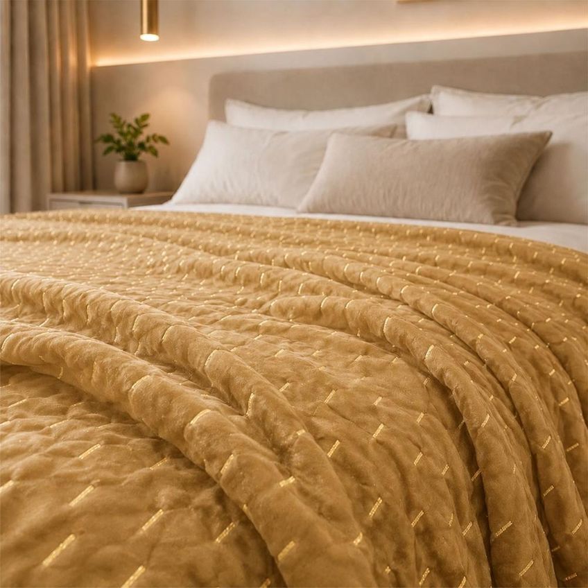 Cobertor Manta Casal Fio Dourado Que Brilha Dupla Face - Caramelo - imagem 4