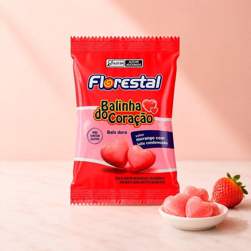 Bala Florestal Coração Sabor Morango Monoporção 18g Embalagem Com 12 Unidades - imagem 3