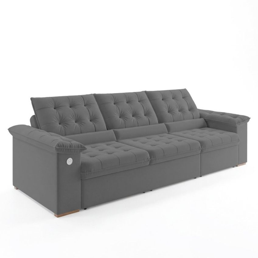 Sofá 4 Lugares Retrátil Reclinável 290cm Com USB Veludo Khalifa Woodx Estofados - imagem 3