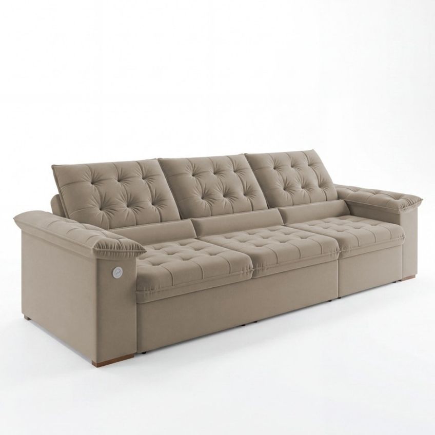 Sofá 4 Lugares Retrátil Reclinável 290cm Com USB Veludo Khalifa Woodx Estofados - imagem 3