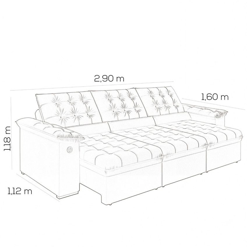 Sofá 4 Lugares Retrátil Reclinável 290cm Com USB Veludo Khalifa Woodx Estofados - imagem 4