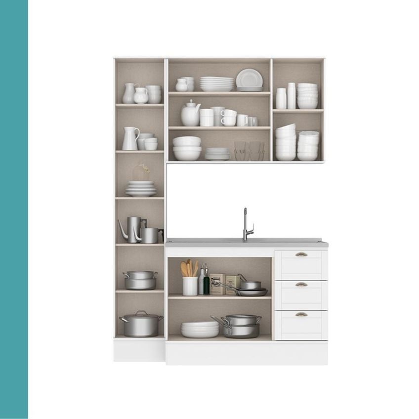 Cozinha Milla Vitta 7 Portas 3 Gavetas MDF 160cm Branco - imagem 4