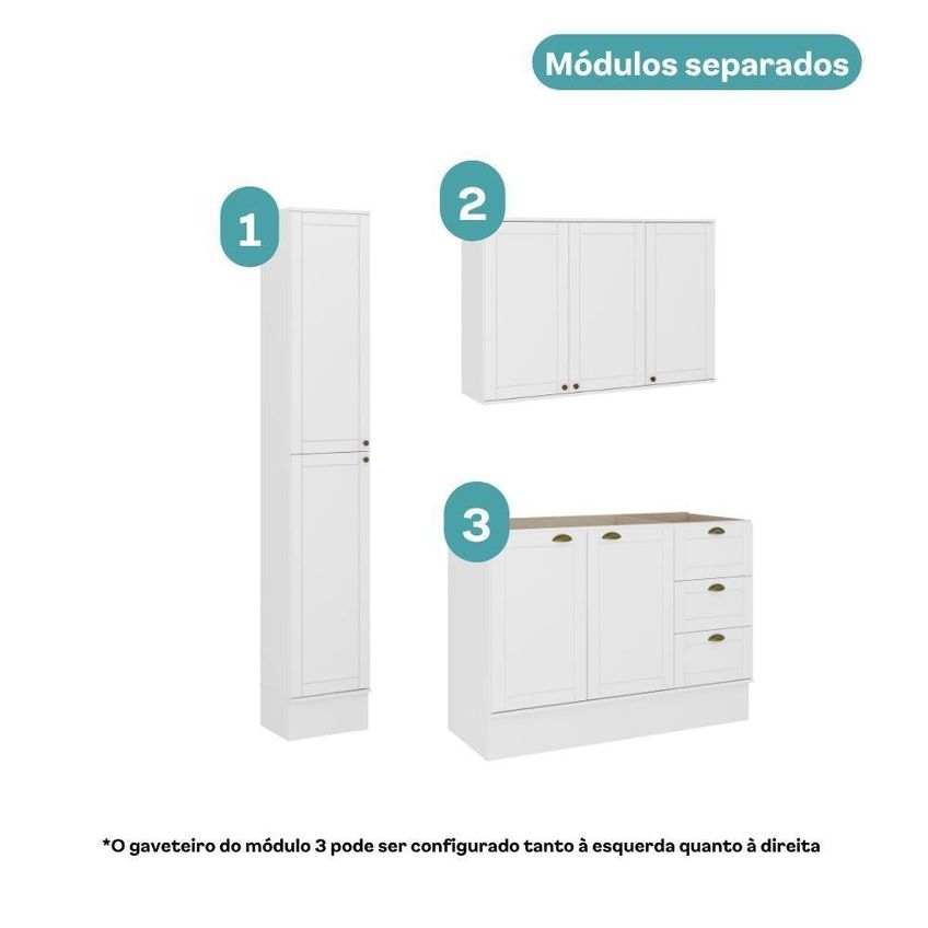 Cozinha Milla Vitta 7 Portas 3 Gavetas MDF 160cm Branco - imagem 5