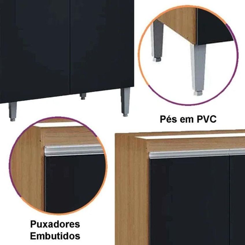 Balcão Gabinete De Pia Manu 3 Portas 1 Prateleira MDP 120cm Amêndoa E Preto - imagem 4