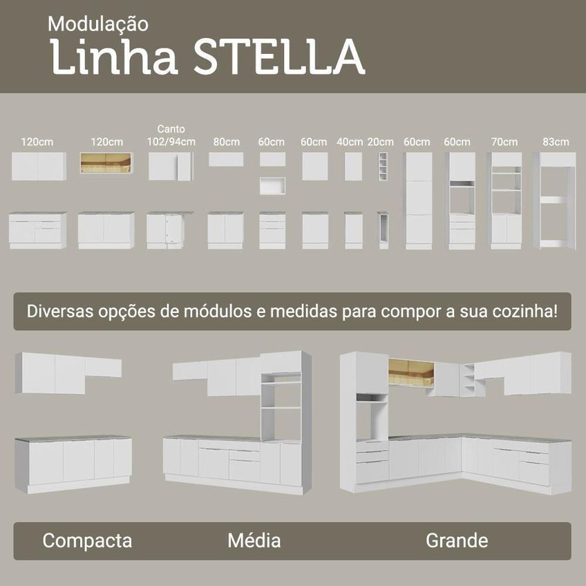 Cozinha Completa Stella 9 Portas 3 Gavetas MDP 270cm Branca Madesa - imagem 4