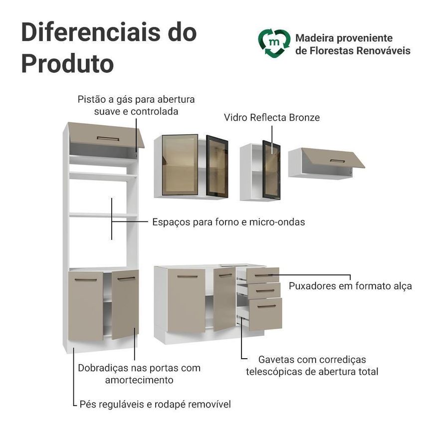 Cozinha Completa Ágata 9 Portas 3 Gavetas MDP 270cm Madesa - imagem 3
