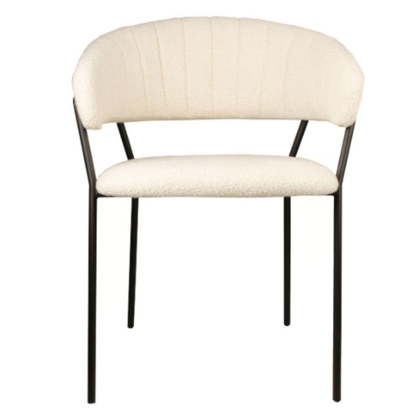 Cadeira Com Braços Mara Estofada Em Bouclé Off White Base Em Aço Rivatti Móveis - imagem 4