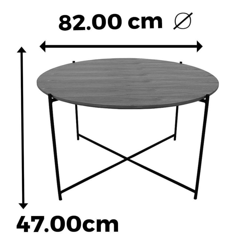 Mesa De Centro Dallas Redonda Tampo MDF Amêndoa Base Metal Preto 82cm Nacional Móveis - imagem 4