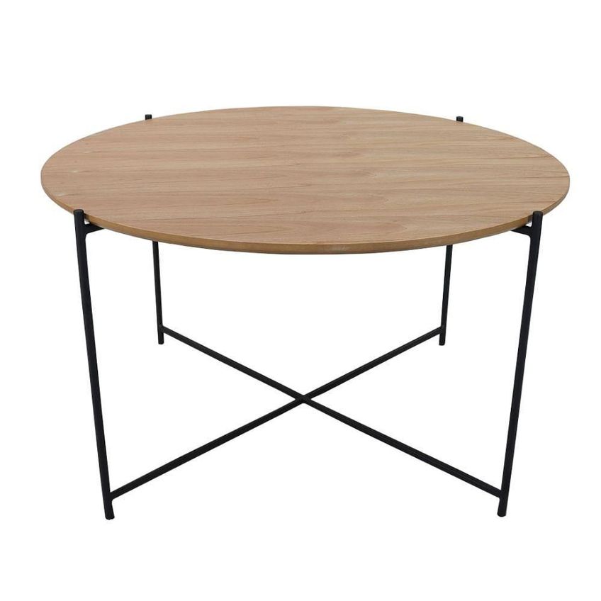 Mesa De Centro Dallas Redonda Tampo MDF Amêndoa Base Metal Preto 82cm Nacional Móveis - imagem 5