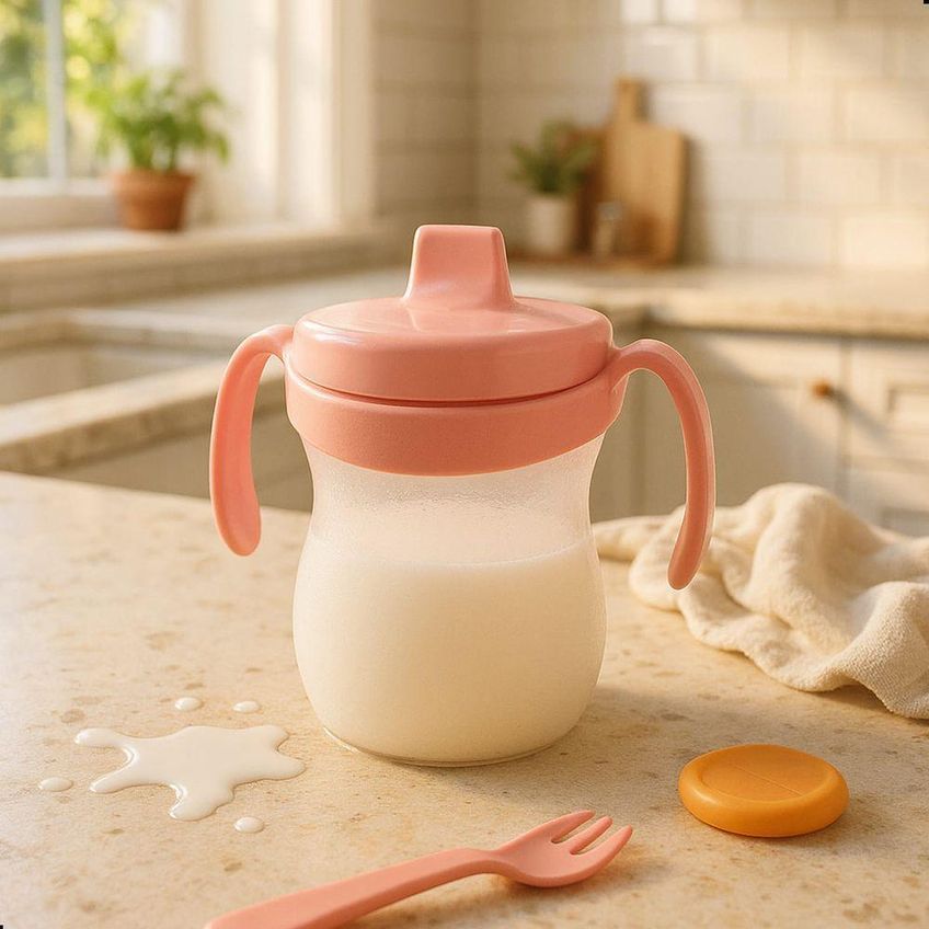 Copo Infantil Com Bico E Alça Baby 310ml Plástico Livre De Bpa Rosa Sanremo - imagem 5