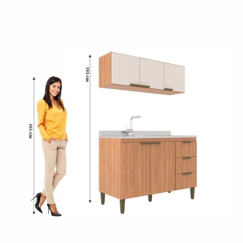 Cozinha Completa Modulada Bia 5 Portas 3 Gavetas Mdp 120cm Freijó E Off White - imagem 3
