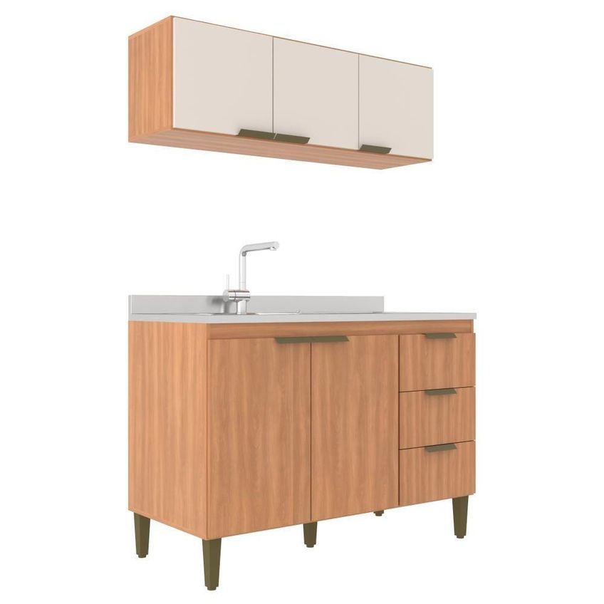 Cozinha Completa Modulada Bia 5 Portas 3 Gavetas Mdp 120cm Freijó E Off White - imagem 4