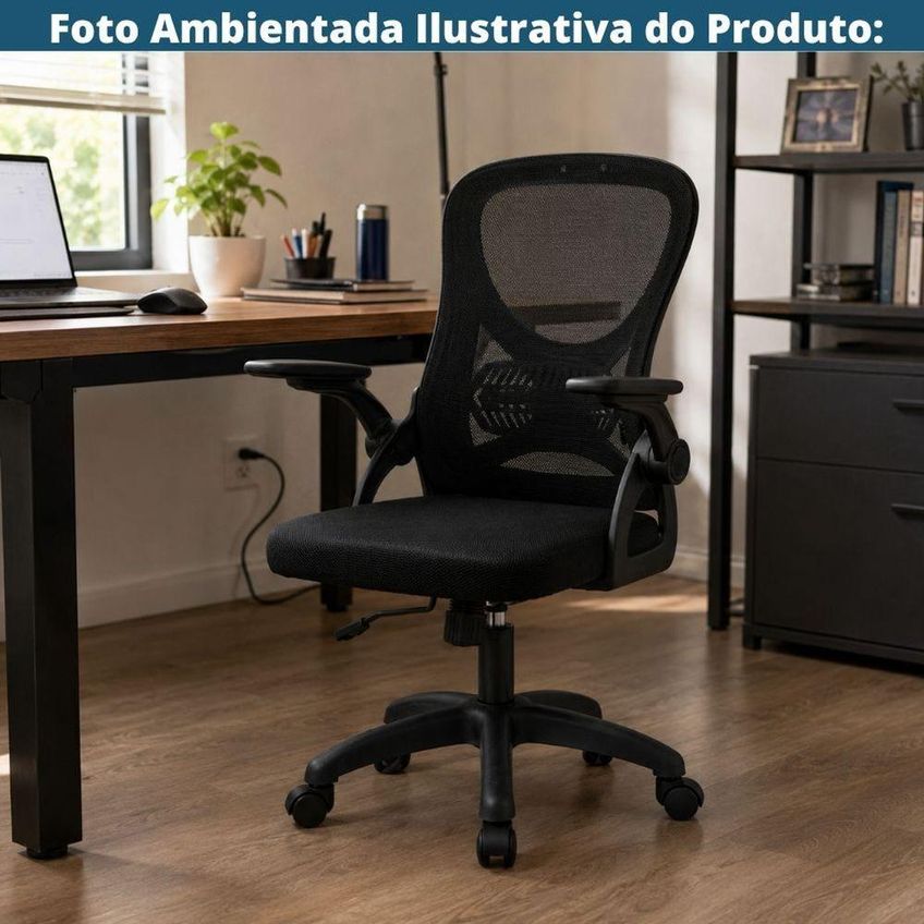 Cadeira Escritório Diretor Columbus Tela Mesh Encosto Reclinável Preto Rivatti Móveis - imagem 2