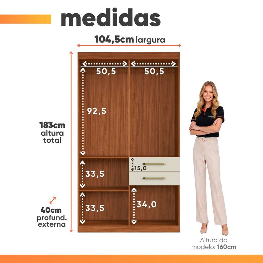Guarda Roupas Solteiro 5 Portas 2 Gavetas Maya - imagem 3