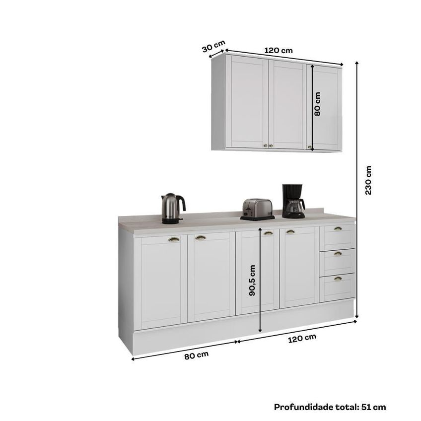 Cozinha Completa Com Balcão Milla Ivory 7 Portas 3 Gavetas MDF 200cm Branco - imagem 3