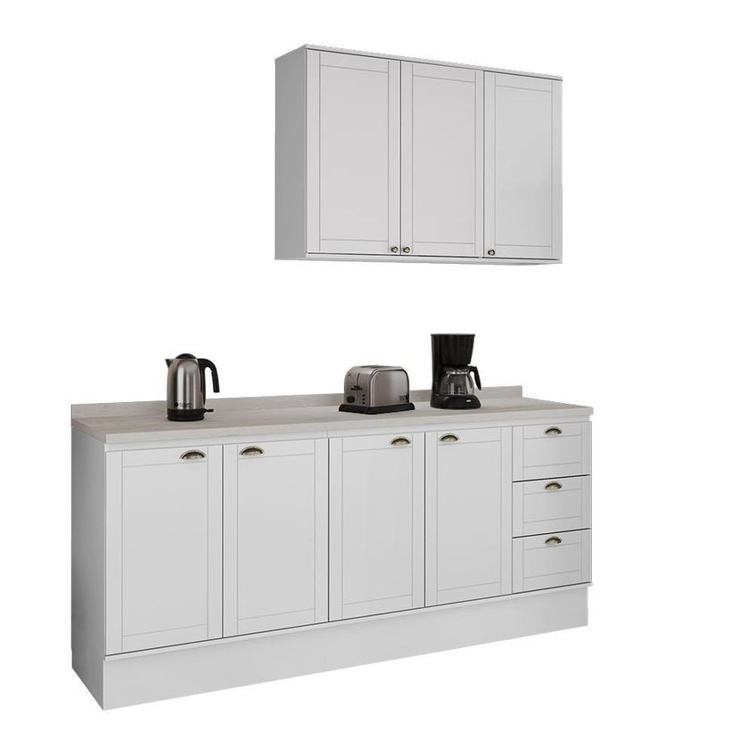 Cozinha Completa Com Balcão Milla Ivory 7 Portas 3 Gavetas MDF 200cm Branco - imagem 4