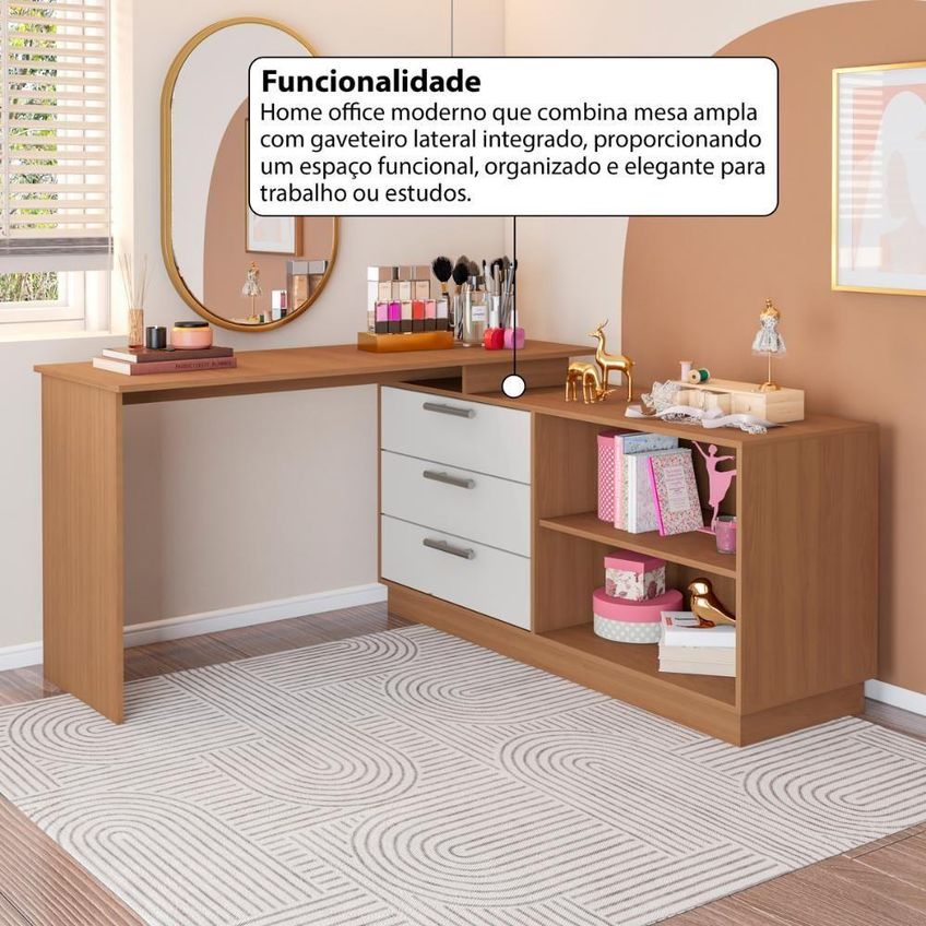 Penteadeira Em L Crrui-cmo003 3 Gavetas Flex Madeirado Branco Multimóveis - imagem 3