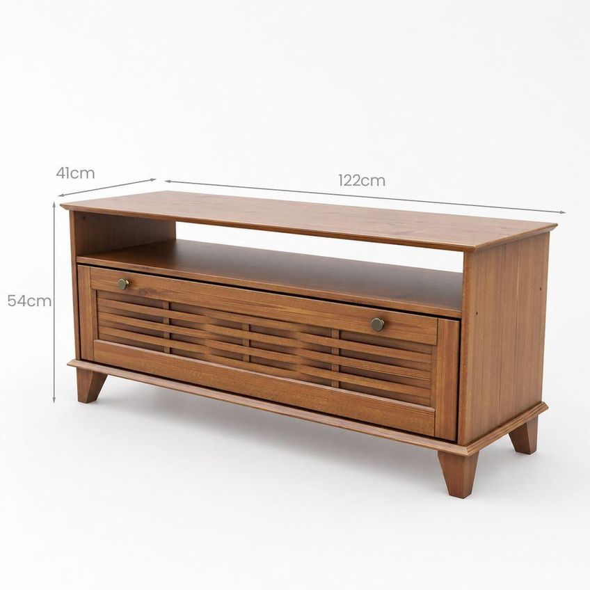 Rack Para TV Lux 55" 122cm Madeira Maciça Porta Tramada Ipê Móveis Retrô - imagem 4
