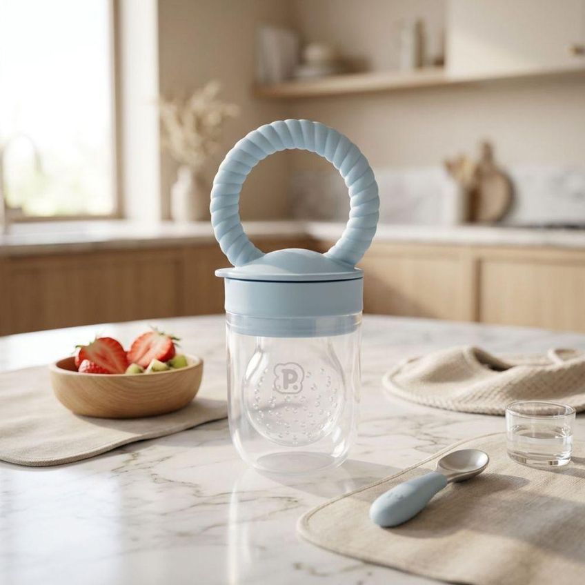 Porta Frutinhas Para Bebê Introdução Alimentar Silicone Livre De Bpa Azul Pimpolho Único - imagem 3