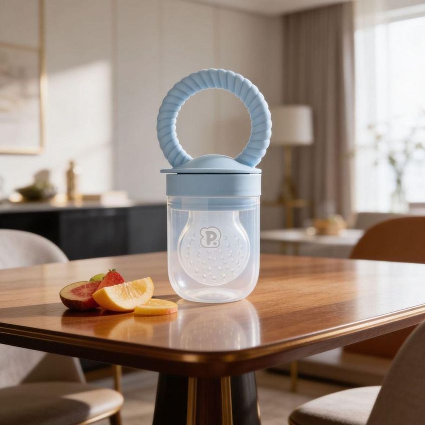 Porta Frutinhas Para Bebê Introdução Alimentar Silicone Livre De Bpa Azul Pimpolho Único - imagem 4